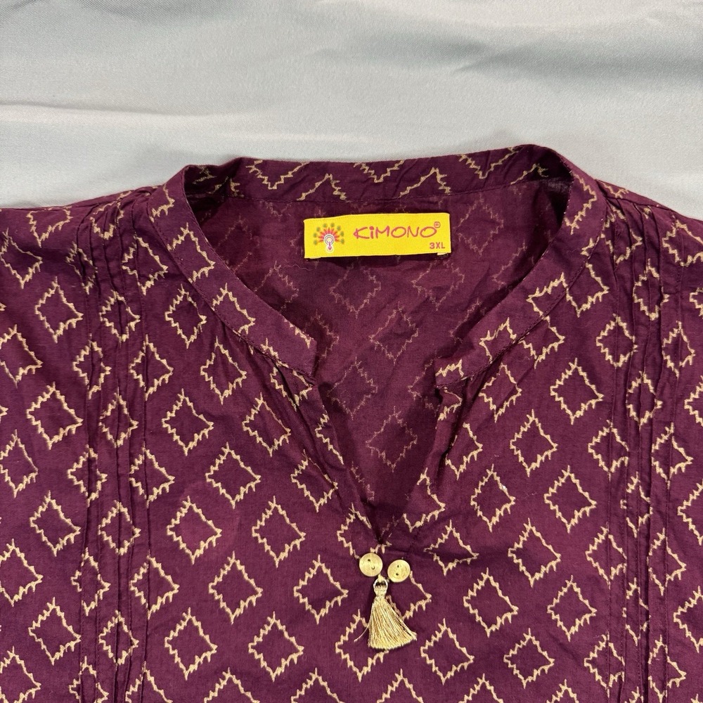 Kimono Top Women's 3XL Maroon Geometric Lightweight Breezy Japanese